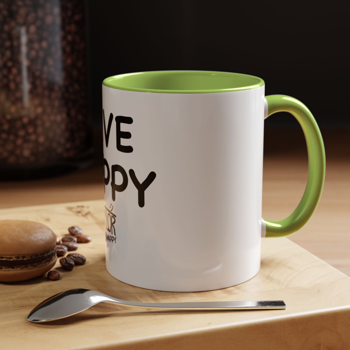 Live Happy Accent Coffee Mug - Inspirational Drinkware for Coffee Lovers, Gift for Friends, Motivation Mug, Black and White Design