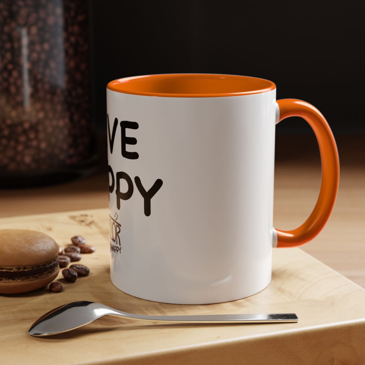 Live Happy Accent Coffee Mug - Inspirational Drinkware for Coffee Lovers, Gift for Friends, Motivation Mug, Black and White Design
