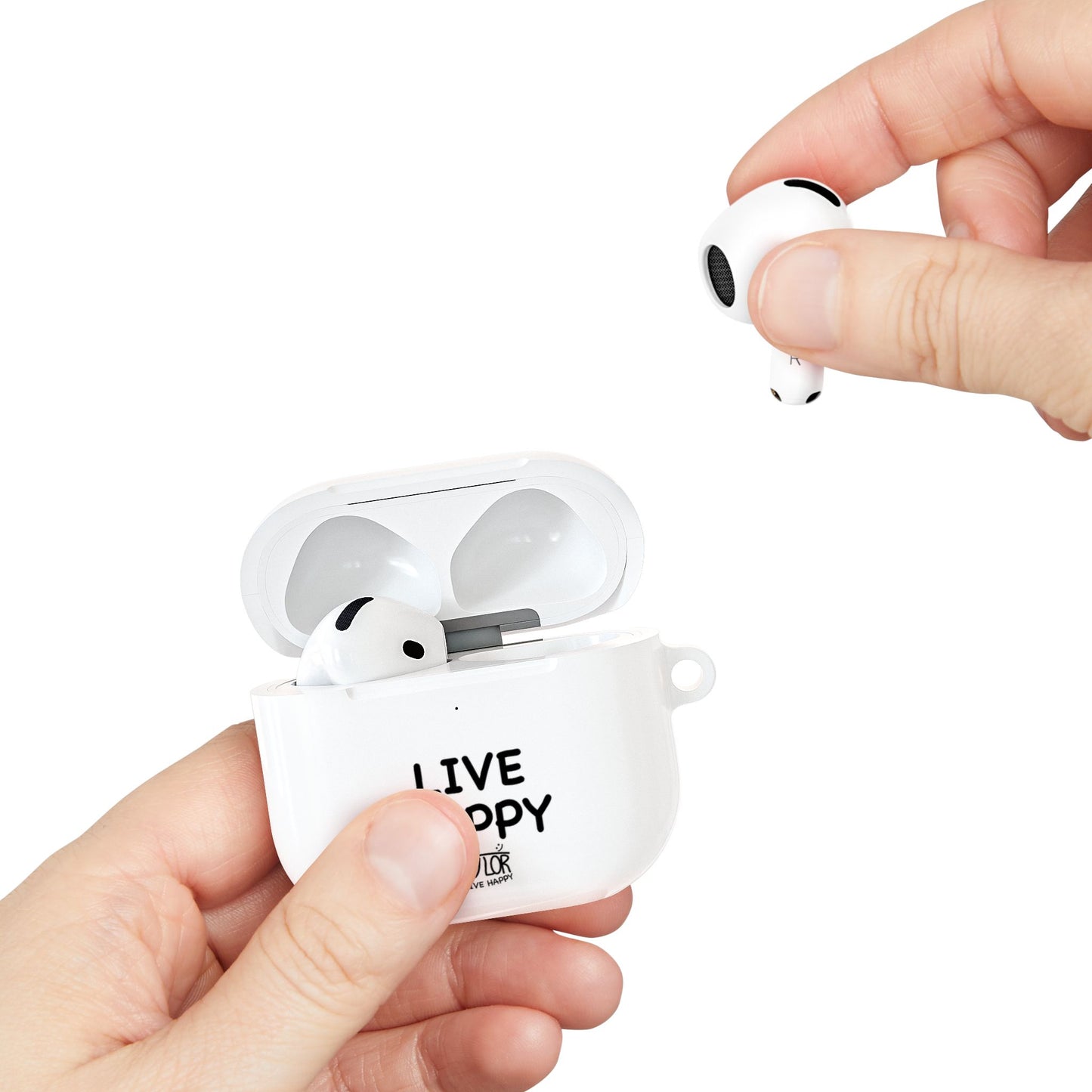 Live Happy AirPod Case, Cute Earbuds Holder, Gift for Music Lovers, Motivational Accessory, Unique Tech Gift