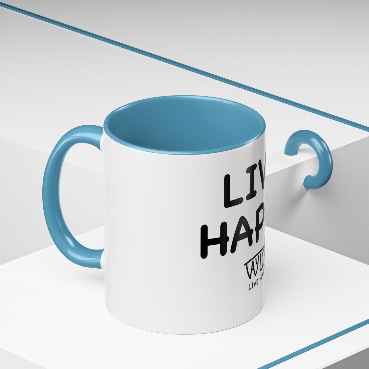 Live Happy Accent Coffee Mug - Inspirational Drinkware for Coffee Lovers, Gift for Friends, Motivation Mug, Black and White Design