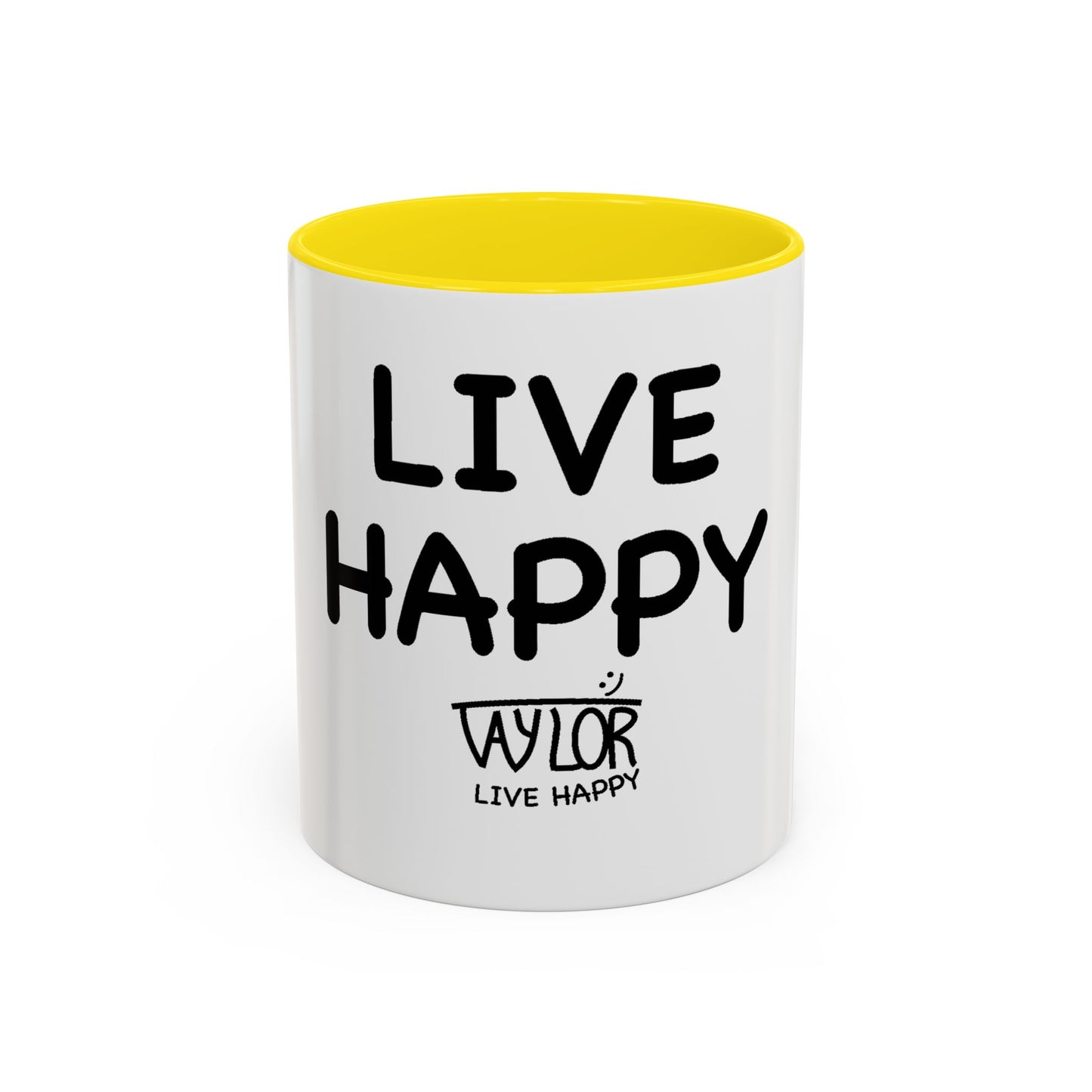 Live Happy Accent Coffee Mug - Inspirational Drinkware for Coffee Lovers, Gift for Friends, Motivation Mug, Black and White Design