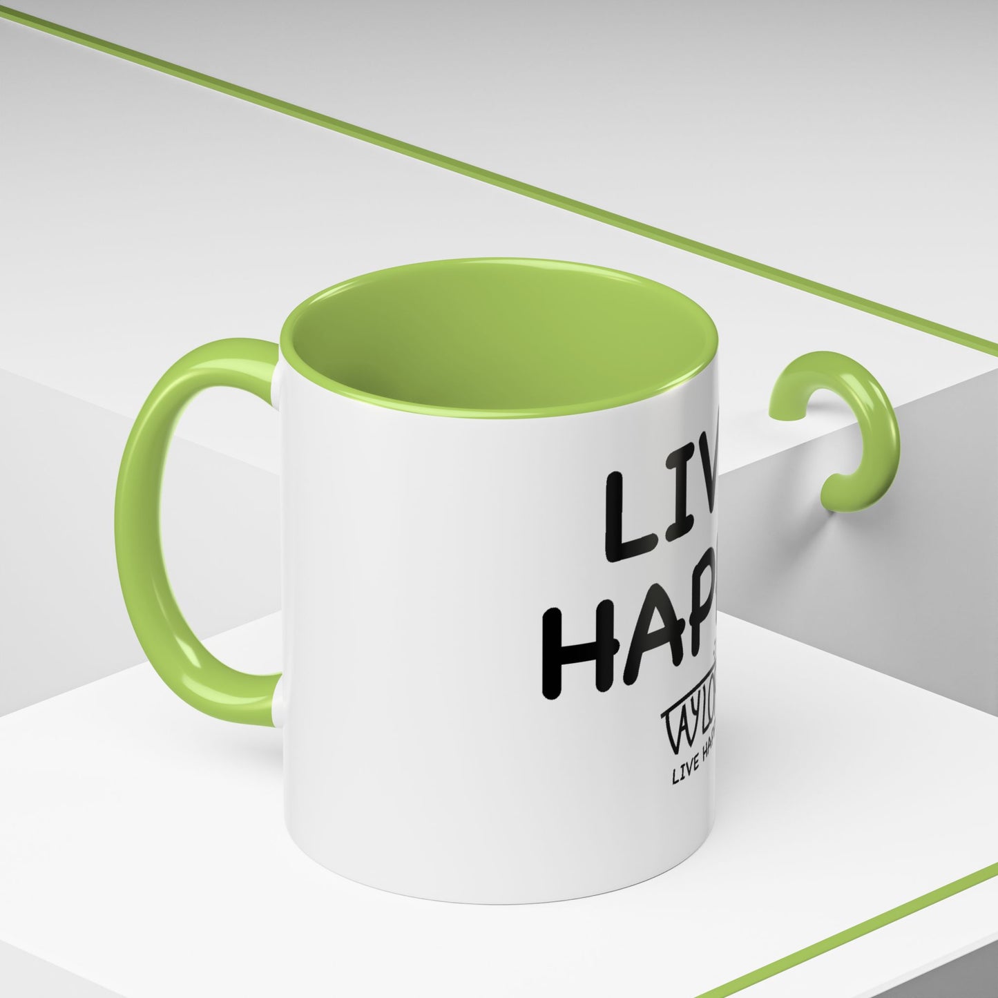 Live Happy Accent Coffee Mug - Inspirational Drinkware for Coffee Lovers, Gift for Friends, Motivation Mug, Black and White Design