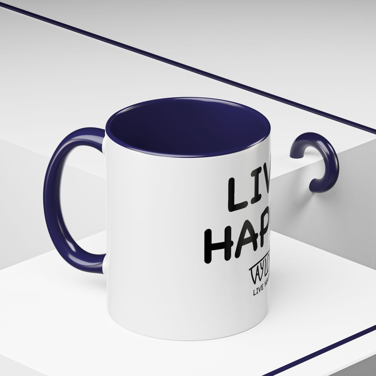 Live Happy Accent Coffee Mug - Inspirational Drinkware for Coffee Lovers, Gift for Friends, Motivation Mug, Black and White Design