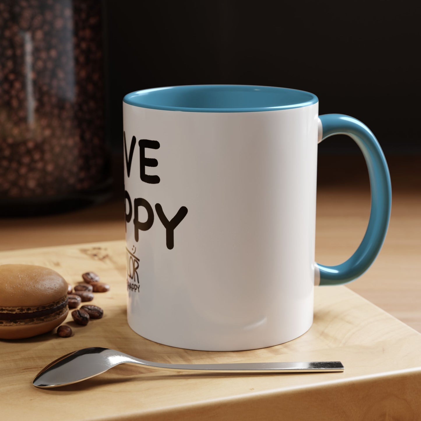 Live Happy Accent Coffee Mug - Inspirational Drinkware for Coffee Lovers, Gift for Friends, Motivation Mug, Black and White Design