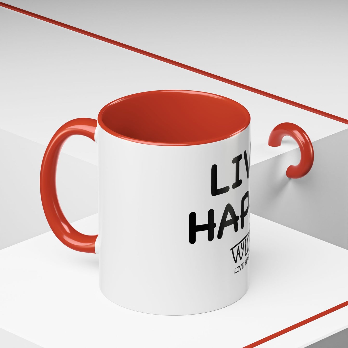 Live Happy Accent Coffee Mug - Inspirational Drinkware for Coffee Lovers, Gift for Friends, Motivation Mug, Black and White Design