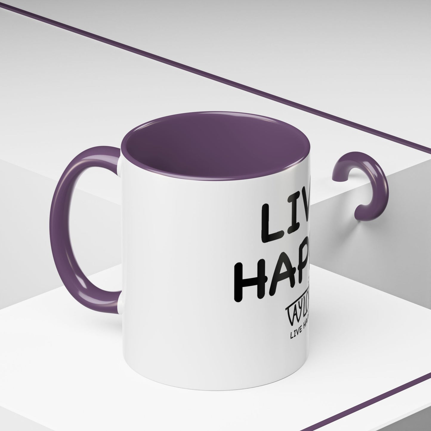 Live Happy Accent Coffee Mug - Inspirational Drinkware for Coffee Lovers, Gift for Friends, Motivation Mug, Black and White Design