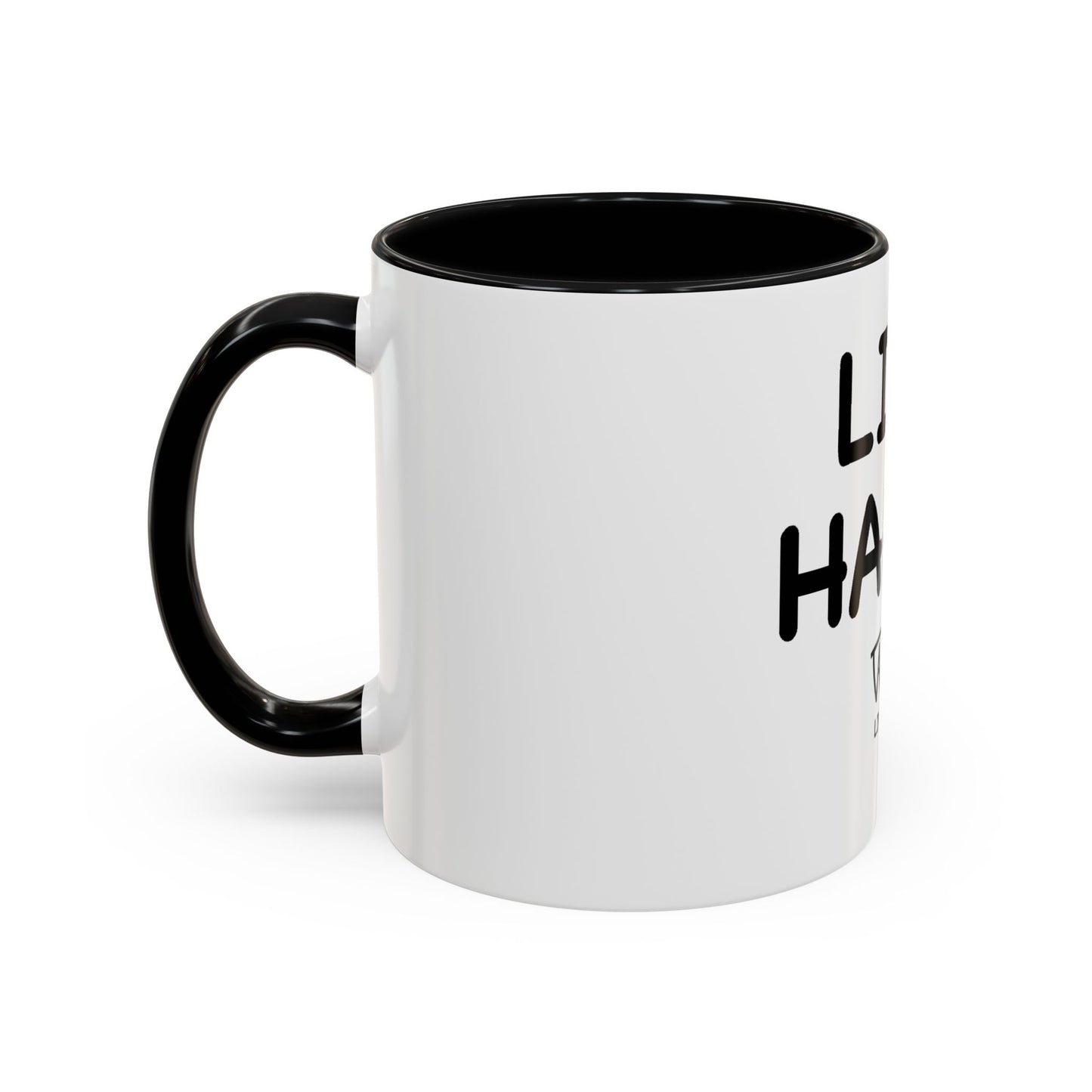 Live Happy Accent Coffee Mug - Inspirational Drinkware for Coffee Lovers, Gift for Friends, Motivation Mug, Black and White Design