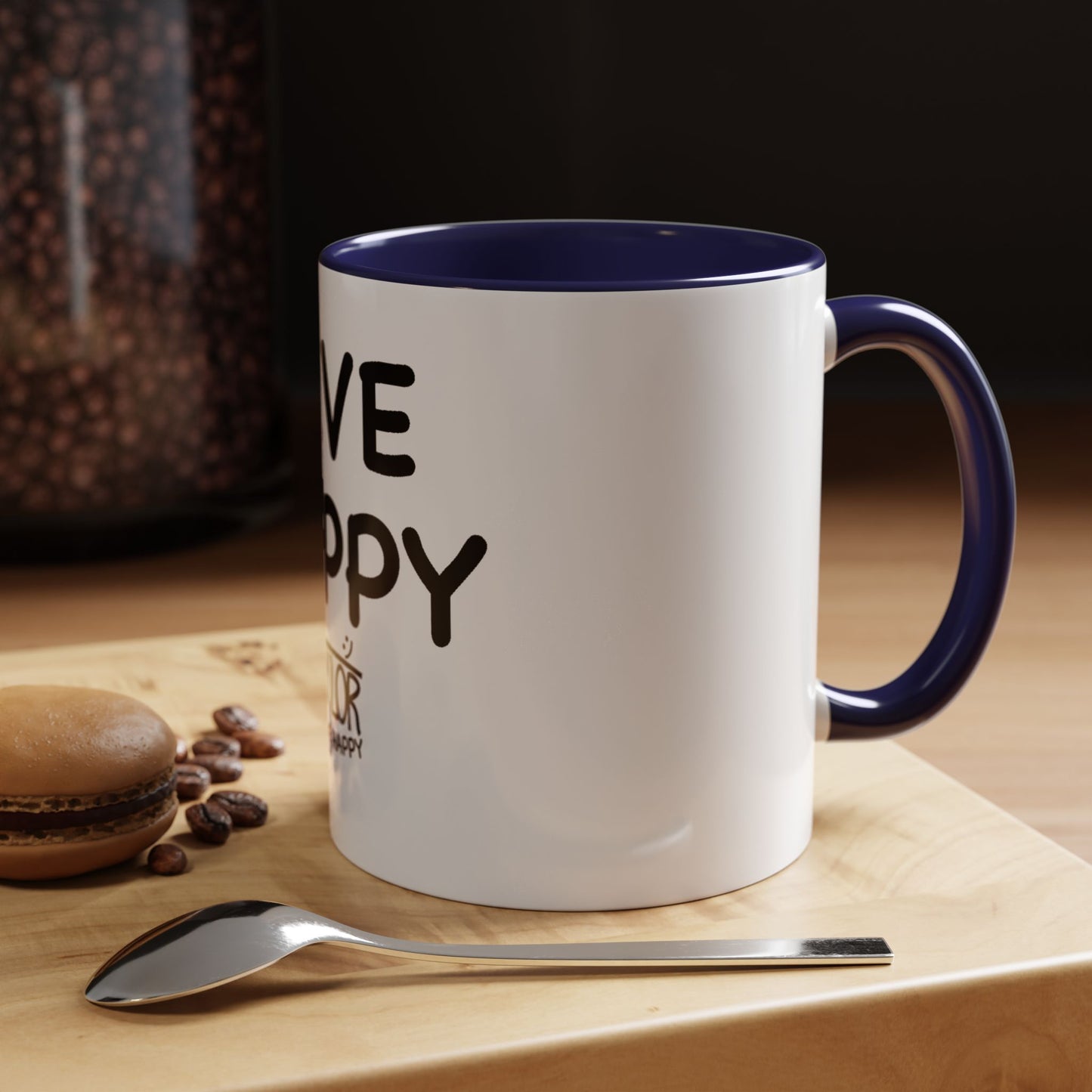 Live Happy Accent Coffee Mug - Inspirational Drinkware for Coffee Lovers, Gift for Friends, Motivation Mug, Black and White Design