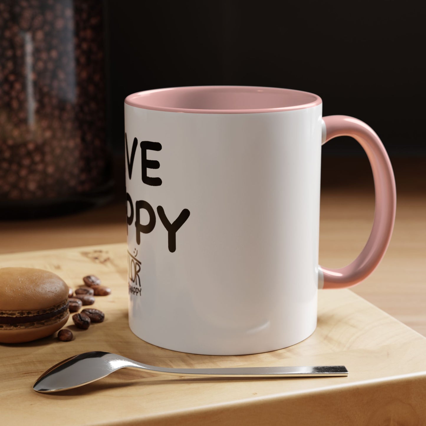 Live Happy Accent Coffee Mug - Inspirational Drinkware for Coffee Lovers, Gift for Friends, Motivation Mug, Black and White Design