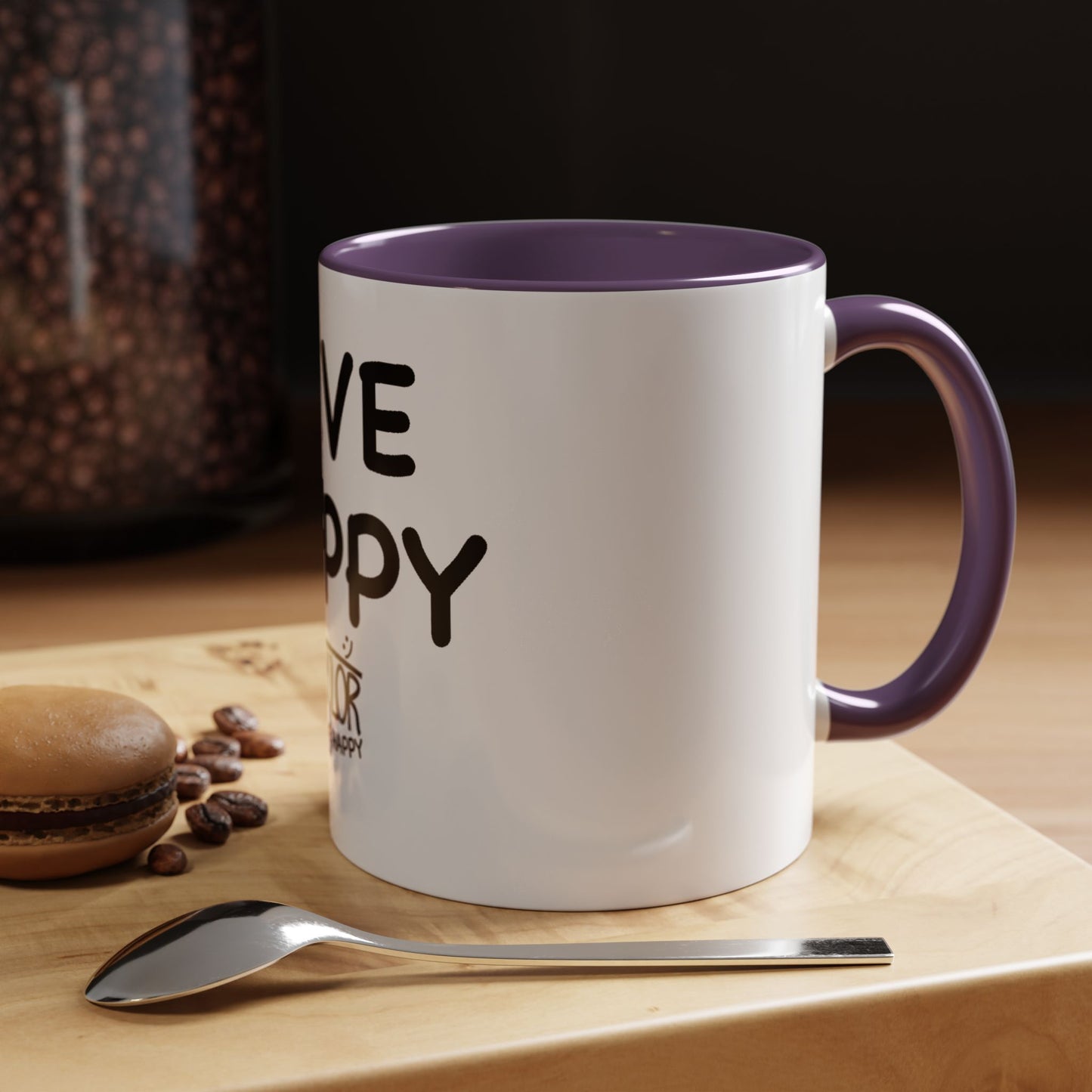 Live Happy Accent Coffee Mug - Inspirational Drinkware for Coffee Lovers, Gift for Friends, Motivation Mug, Black and White Design