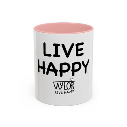 Live Happy Accent Coffee Mug - Inspirational Drinkware for Coffee Lovers, Gift for Friends, Motivation Mug, Black and White Design