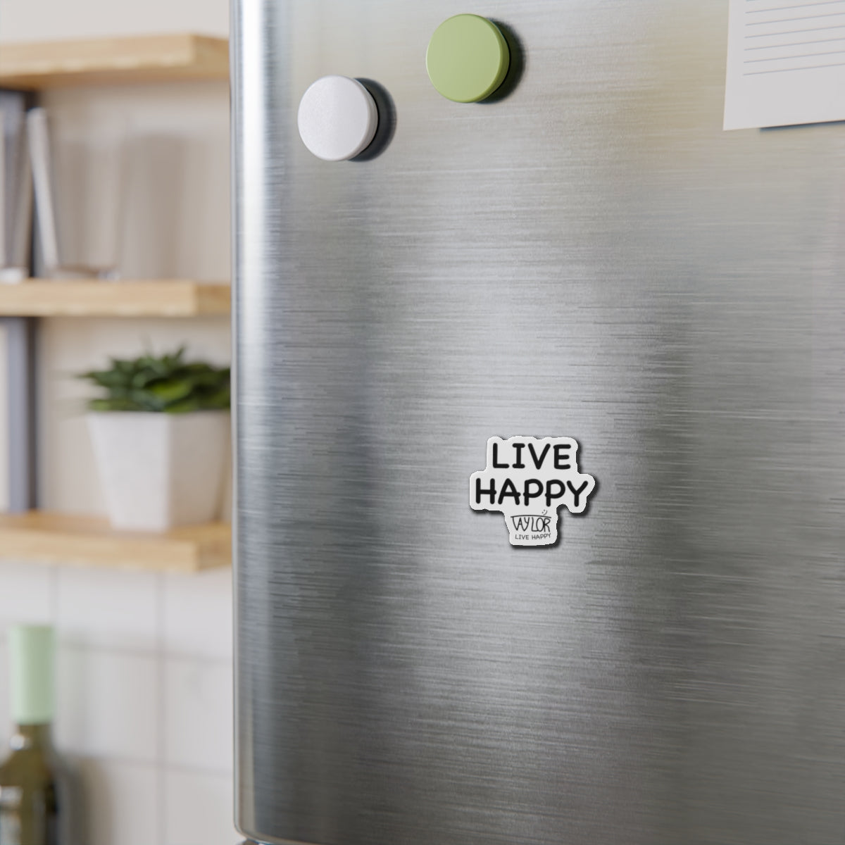 Live Happy Die-Cut Magnet, Inspirational Home Decor, Unique Gift for Friends, Positive Vibes Fridge Magnet, Motivational Office Accessory