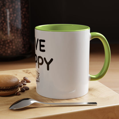 Live Happy Accent Coffee Mug - Inspirational Drinkware for Coffee Lovers, Gift for Friends, Motivation Mug, Black and White Design