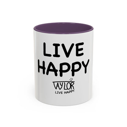 Live Happy Accent Coffee Mug - Inspirational Drinkware for Coffee Lovers, Gift for Friends, Motivation Mug, Black and White Design
