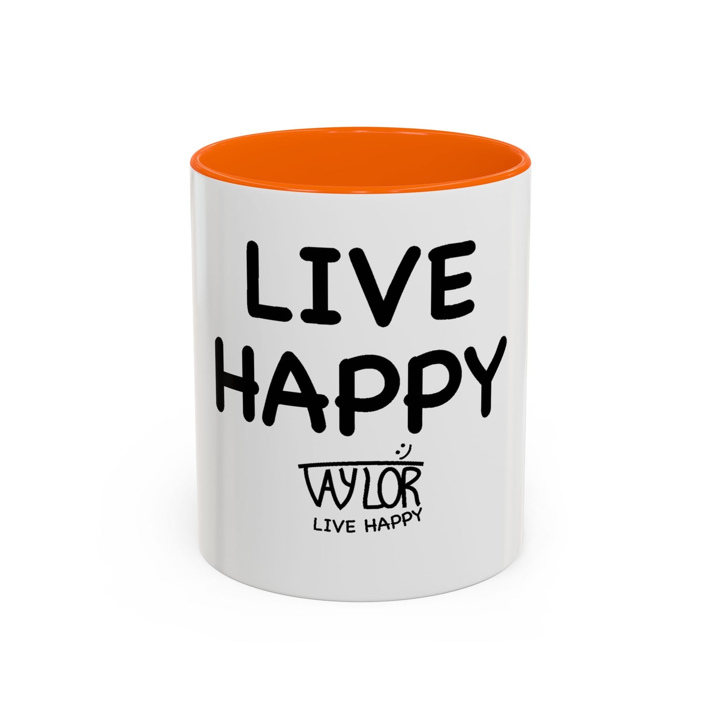 Live Happy Accent Coffee Mug - Inspirational Drinkware for Coffee Lovers, Gift for Friends, Motivation Mug, Black and White Design