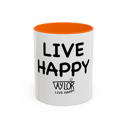 Live Happy Accent Coffee Mug - Inspirational Drinkware for Coffee Lovers, Gift for Friends, Motivation Mug, Black and White Design