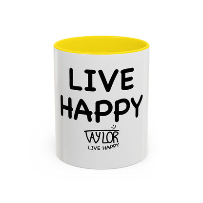 Live Happy Accent Coffee Mug - Inspirational Drinkware for Coffee Lovers, Gift for Friends, Motivation Mug, Black and White Design