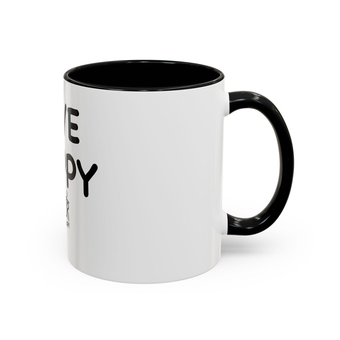 Live Happy Accent Coffee Mug - Inspirational Drinkware for Coffee Lovers, Gift for Friends, Motivation Mug, Black and White Design