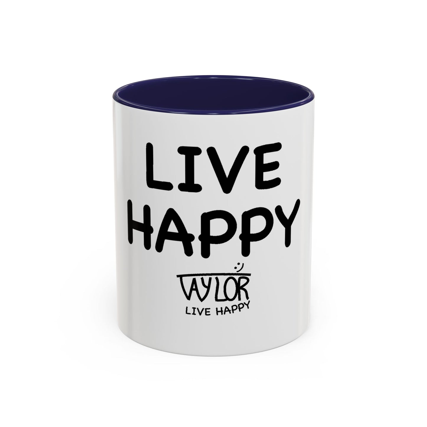 Live Happy Accent Coffee Mug - Inspirational Drinkware for Coffee Lovers, Gift for Friends, Motivation Mug, Black and White Design