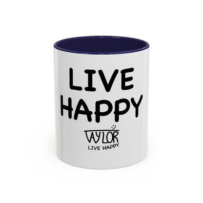 Live Happy Accent Coffee Mug - Inspirational Drinkware for Coffee Lovers, Gift for Friends, Motivation Mug, Black and White Design