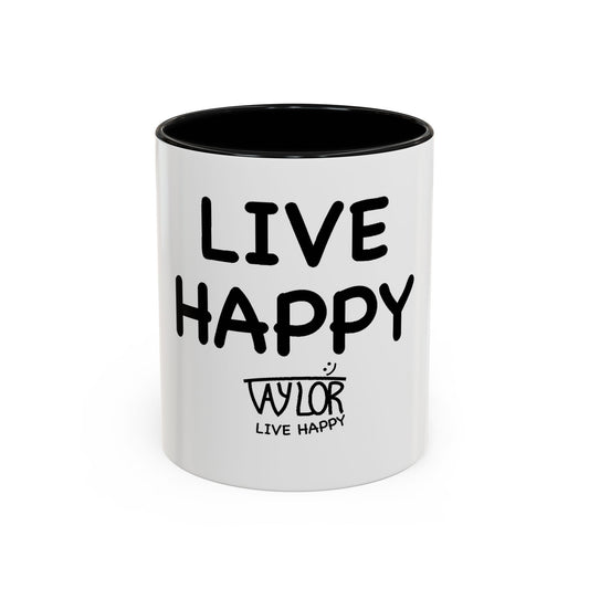 Live Happy Accent Coffee Mug - Inspirational Drinkware for Coffee Lovers, Gift for Friends, Motivation Mug, Black and White Design