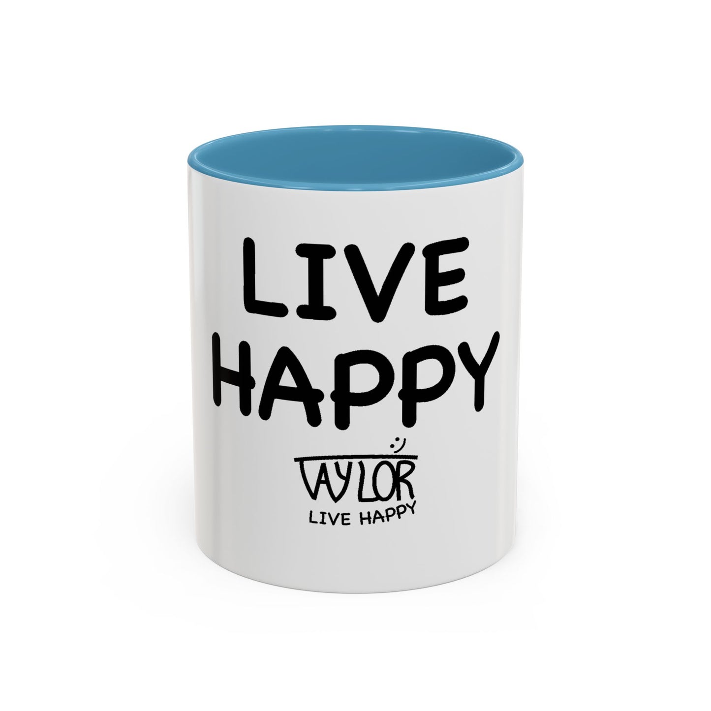 Live Happy Accent Coffee Mug - Inspirational Drinkware for Coffee Lovers, Gift for Friends, Motivation Mug, Black and White Design