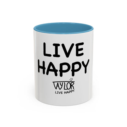 Live Happy Accent Coffee Mug - Inspirational Drinkware for Coffee Lovers, Gift for Friends, Motivation Mug, Black and White Design