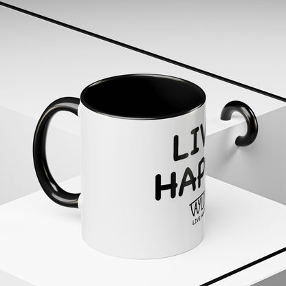 Live Happy Accent Coffee Mug - Inspirational Drinkware for Coffee Lovers, Gift for Friends, Motivation Mug, Black and White Design