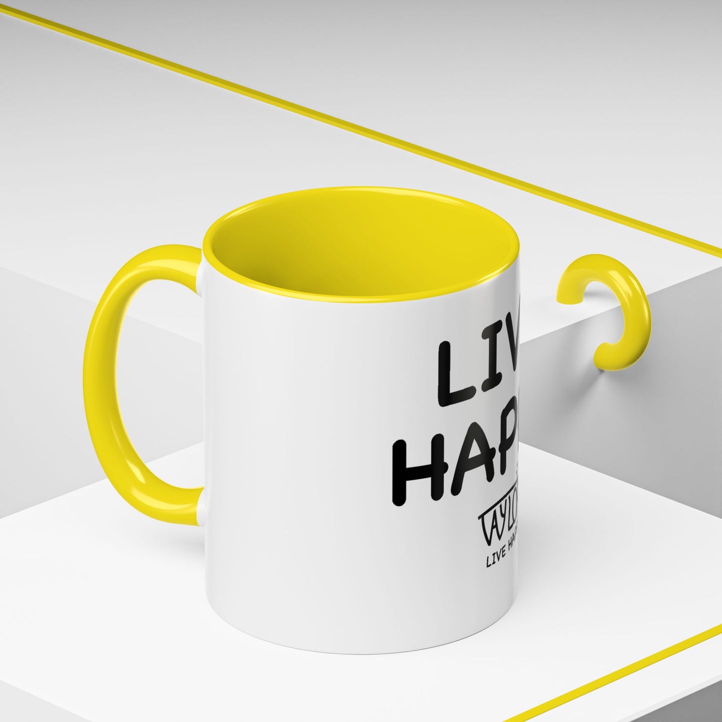 Live Happy Accent Coffee Mug - Inspirational Drinkware for Coffee Lovers, Gift for Friends, Motivation Mug, Black and White Design
