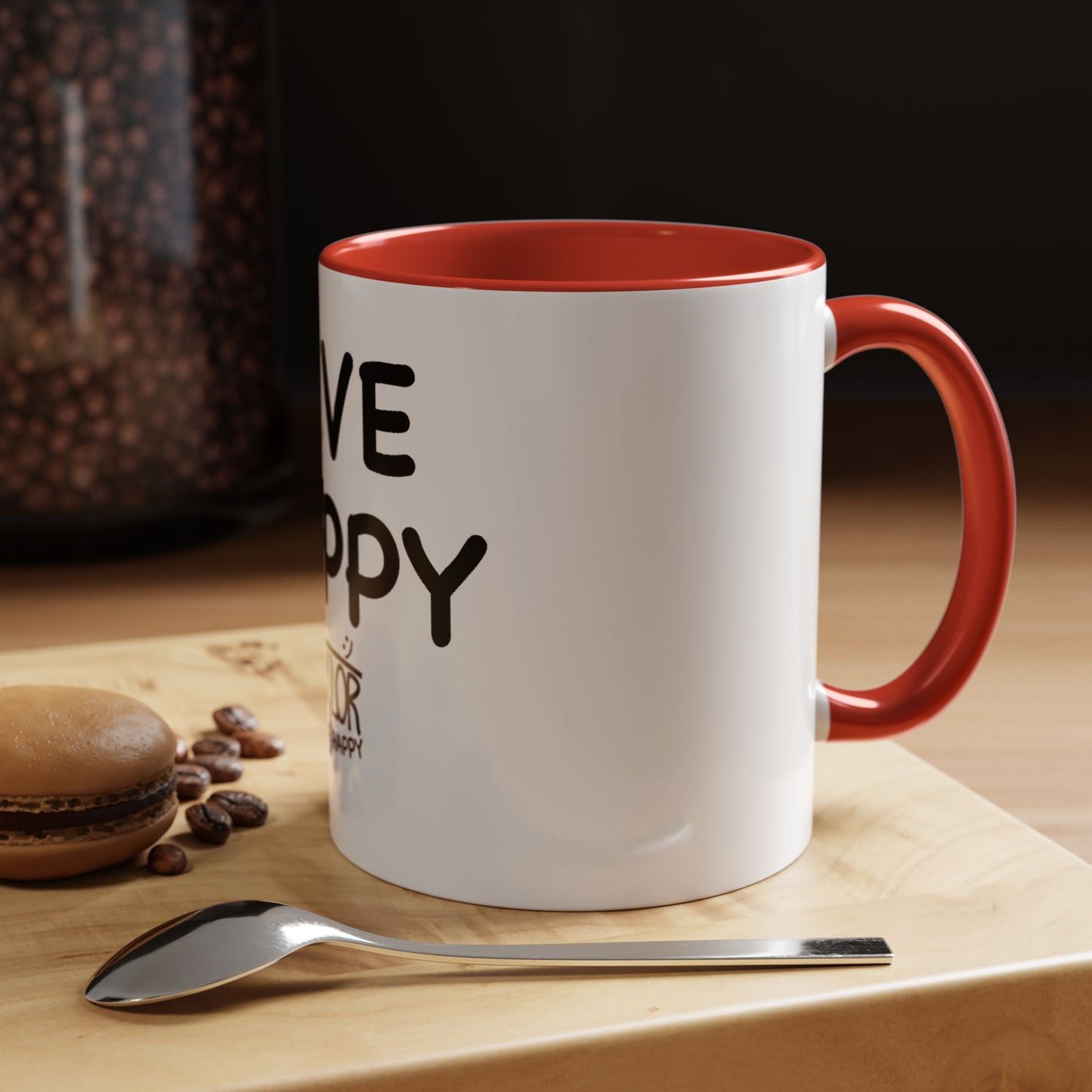 Live Happy Accent Coffee Mug - Inspirational Drinkware for Coffee Lovers, Gift for Friends, Motivation Mug, Black and White Design