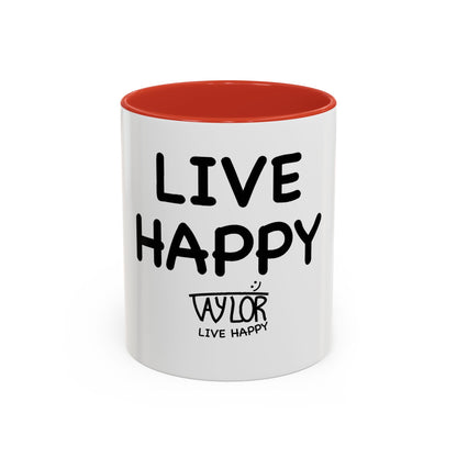 Live Happy Accent Coffee Mug - Inspirational Drinkware for Coffee Lovers, Gift for Friends, Motivation Mug, Black and White Design