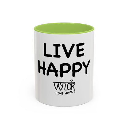 Live Happy Accent Coffee Mug - Inspirational Drinkware for Coffee Lovers, Gift for Friends, Motivation Mug, Black and White Design