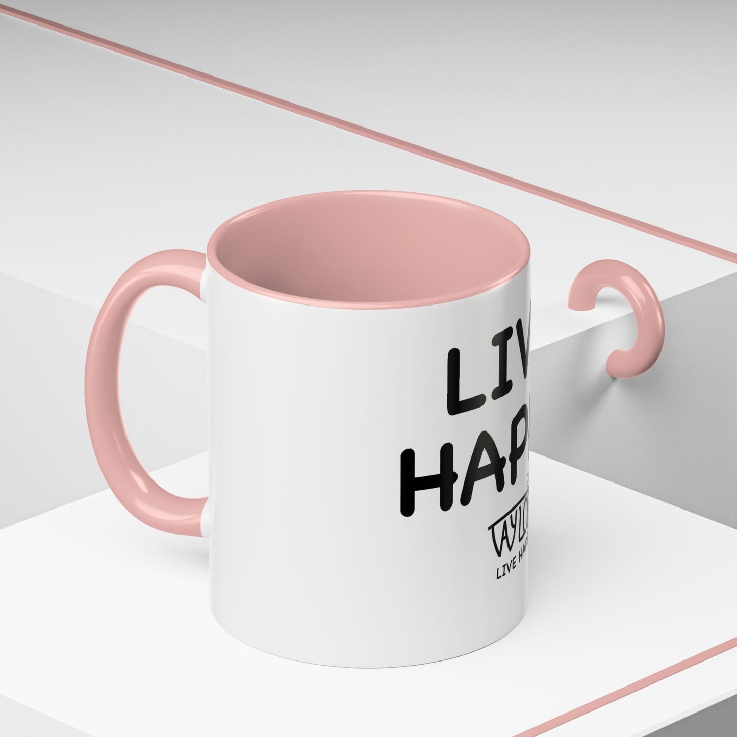 Live Happy Accent Coffee Mug - Inspirational Drinkware for Coffee Lovers, Gift for Friends, Motivation Mug, Black and White Design
